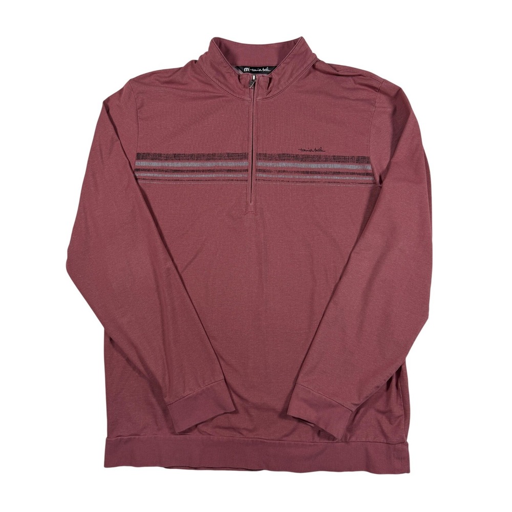 TravisMathew Mens 1/4 Zip Pullover Light Burgundy Striped Golf‎ Shirt Large